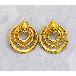 Vintage Gold Tone Stud Spiral Stud Earrings, Crescent Stud Earrings by Avon - C8